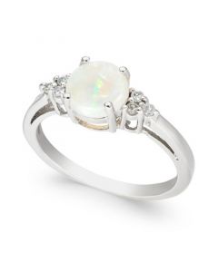 Opal (3/4 ct. t.w.) & Diamond (1/10 ct. t.w.) Ring in 14k White Gold