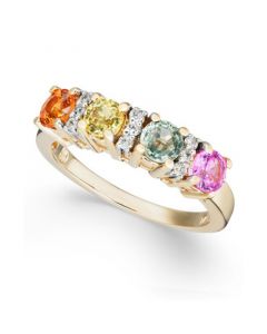 Multi-Sapphire (1-1/3 ct. t.w.) & Diamond (1/10 ct. t.w.) Ring in 14k Gold