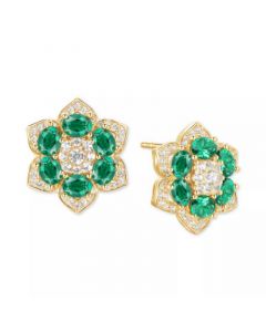 Ruby (2-1/2 ct. t.w.) & Diamond (1/2 ct. t.w.) Flower Stud Earrings in 14k Rose Gold (Also Available in Emerald)