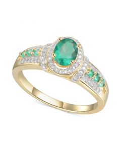 Emerald (5/8 ct. t.w.) & Diamond (5/8 ct. t.w.) Statement Ring in 14k Gold Over Sterling Silver