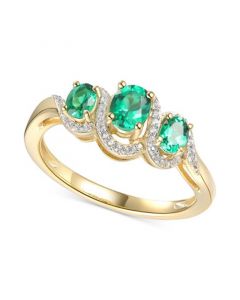 Emerald (1/2 ct. t.w.) & Diamond (1/10 ct. t.w.) Ring in 14k Gold-Plated Sterling Silver