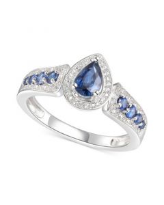 Sapphire (3/4 ct. t.w.) & Diamond (1/10 ct. t.w.) Pear Shaped Ring in Sterling Silver