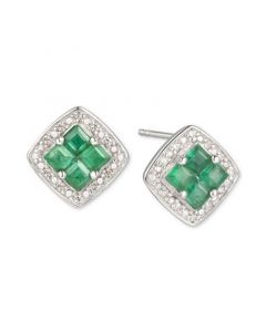 Emerald (3/8 ct. t.w.) & Diamond (1/20 ct. t.w.) Stud Earrings in Sterling Silver