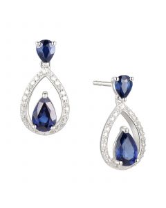 Sapphire (1-1/5 ct. t.w.) & Diamond (1/20 ct. t.w.) Openwork Teardrop Drop Earrings in Sterling Silver