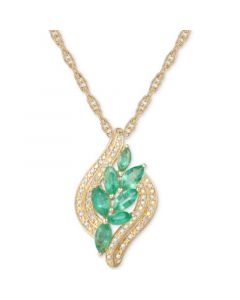 Emerald (3/4 ct. t.w.) & Diamond (1/10 ct. t.w.) 18" Pendant Necklace in 14k Gold Over Sterling Silver