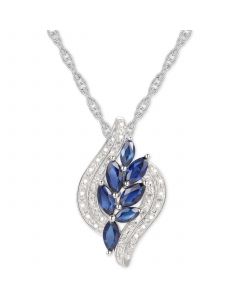 Sapphire (1-1/6 ct. t.w.) & Diamond (1/10) 18" Pendant Necklace in Sterling Silver