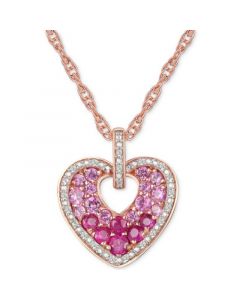 Multi Gemstone (1/2 ct. t.w.) & Diamond (1/10 ct. t.w.) 18" Heart Pendant Necklace in 14k Rose Gold Over Sterling Silver