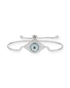 Cubic Zirconia Evil Eye Bolo Bracelet in Sterling Silver