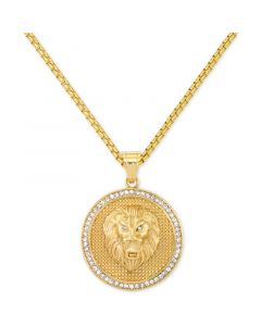 Men's Crystal Lion Medallion 24" Pendant Necklace in Yellow Ion-Plated Stainless Steel