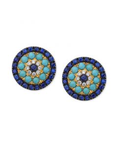 EFFY® Sapphire (1-1/2 ct. t.w.), Turquoise & Diamond (1/10 ct. t.w.) Stud Earrings in 14k Gold