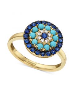 EFFY® Sapphire (1/2 ct. t.w.), Turqouise & Diamond (1/20 ct. t.w.) Statement Ring in 14k Gold