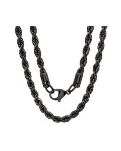 Men's black IP Plated Stainless Steel Rope Chain 24"  Necklace