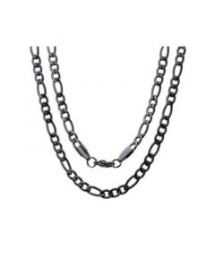 Men's black IP Plated Stainless Steel Figaro Chain Link Necklaces