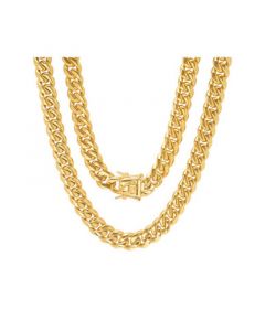 Men's 18k gold Plated Stainless Steel 24" Miami Cuban Link Chain with 10mm Box Clasp Necklaces