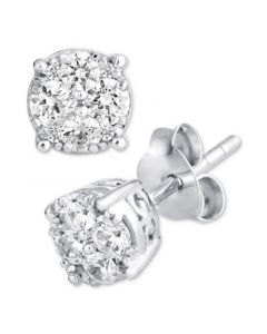 Diamond Stud Cluster Earrings (1/2 ct. t.w.) in 14k White Gold