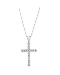 Diamond Cross 18" Pendant Necklace (1 ct. t.w.) in 14k White Gold