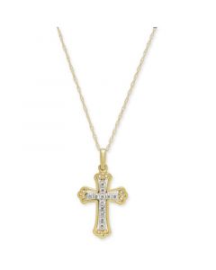 Diamond Cross 18" Pendant Necklace (1/10 ct. t.w.) in 14k Gold & 14k White Gold