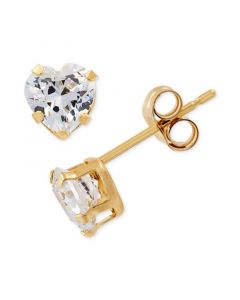 Cubic Zirconia Heart Stud Earrings in 14k Gold