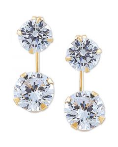 Cubic Zirconia Top & Wire Drop Earrings in 14k Gold