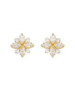 Cubic Zirconia Flower Cluster Stud Earrings in 14k Yellow Gold