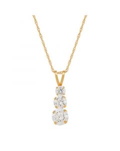 Cubic Zirconia Three Stone Pendant Necklace in 14k Yellow Gold