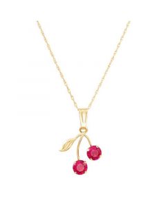 Created Ruby (5/8 ct. t.w.) Leaf Pendant On 18" Rope Chain in 10k Yellow Gold