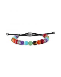 Multi-Color Beaded Bolo Bracelet in Sterling Silver