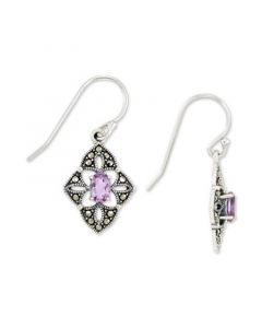 Amethyst (1/2 ct. t.w.) &  Marcasite Flower Drop Earrings in Sterling Silver