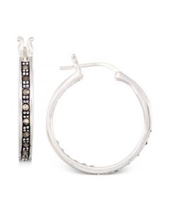 Marcasite & Crystal Small Hoop Earrings in Sterling Silver, 0.8"