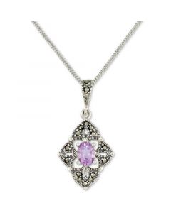 Amethyst (1/2 ct. t.w.) &  Marcasite Flower 18" Pendant Necklace in Sterling Silver