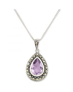 Amethyst (2 ct. t.w.) & Marcasite Teardrop 18" Pendant Necklace in Sterling Silver