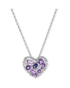 Amethyst (1-1/5 ct. t.w.) & Iolite (1/5 ct. t.w.) Open Heart 18" Pendant Necklace in Sterling Silver