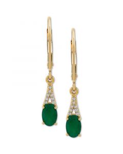 Emerald (7/8 ct. t.w.) & Diamond (1/20 ct. t.w.) Drop Earrings in 10k Gold