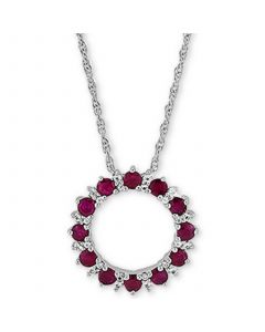 Ruby (1-1/5 ct. t.w.) & White Topaz (1/10 ct. t.w.) Circle 18" Pendant Necklace in Sterling Silver