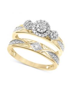 Diamond Cluster 3 Stone Bridal Set (1/5 ct. t.w.) in 14k Gold