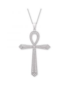 Diamond Ankh Cross 20" Pendant Necklace (1/2 ct. t.w.) in Sterling Silver