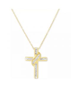 Diamond Cross 18" Pendant Necklace (1/4 ct. t.w.) in 14k Gold-Plated Sterling Silver or Sterling Silver