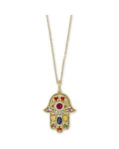 EFFY® Multi-Gemstone (5/8 ct. t.w.) & Diamond Accent Hamsa Hand 18" Pendant Necklace in 14k Gold