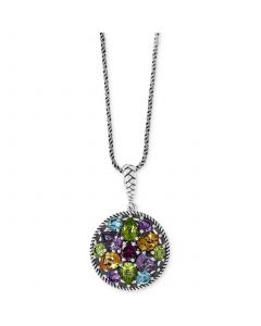 EFFY® Multi-Gemstone Disc 18" Pendant Necklace (7-1/3 ct. t.w.) in Sterling Silver