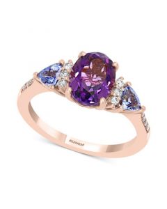 EFFY® Amethyst (1-5/8 ct. t.w.), Tanzanite (3/4 ct. t.w.) & Diamond (1/10 ct. t.w.) Ring in 14k Rose Gold