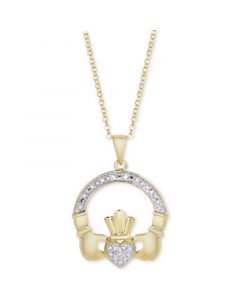 Diamond Claddagh 18" Pendant Necklace (1/10 ct. t.w.) in 14k Gold-Plated Sterling Silver