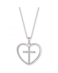 Diamond Cross Heart 18" Pendant Necklace (1/10 ct. t.w.) in Sterling Silver