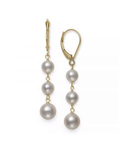 White Cultured Freshwater Pearl (5-8 mm) Leverback Earrings in 14k Yellow Gold. Also available in black, pink, white pink lavender multi and white gray black multi.