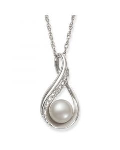 Cultured Freshwater Pearl (6-7 mm) and Diamond Accent Pendant in Sterling Silver