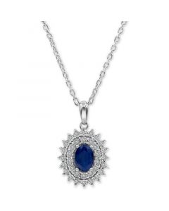 Sapphire (3/4 ct. t.w.) & Diamond (1/10 ct. t.w.) 18" Pendant Necklace in Sterling Silver