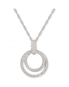 Cubic Zirconia Double Circle 18" Pendant Necklace in Sterling Silver