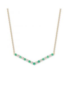 Emerald (1/2 ct. t.w.) & Diamond (1/20 ct. t.w.) Chevron 16" Statement Necklace in 14k Gold-Plated Sterling Silver