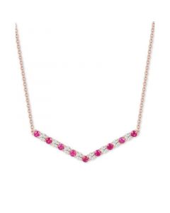 Ruby (5/8 ct. t.w.) & Diamond (1/20 ct. t.w.) Chevron 16" Statement Necklace in 14k Rose Gold-Plated Sterling Silver