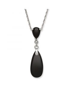 Black Onyx (8 x 18 mm) Teardrop Pendant in Sterling Silver