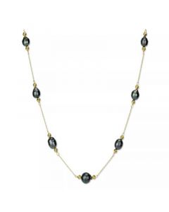 Black Tahitian Pearl (8-9mm) Necklace in 14k White or Yellow Gold